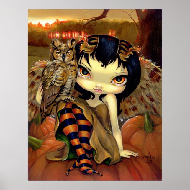 Poster Owlyn à l'automne ART IMPRIMER hibou fée halloween (Devant)