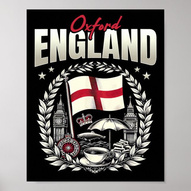 Poster Oxford England Flag Souvenir Oxford Vacation  (Devant)