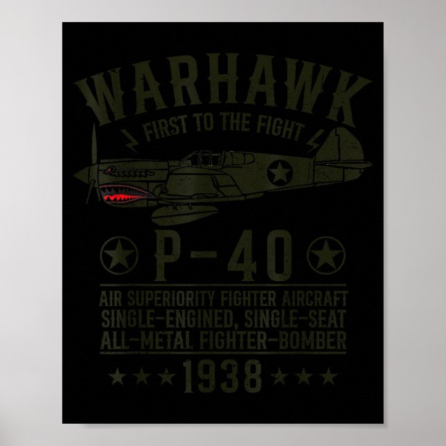 Poster P-40 Warhawk Ww2 Fighter Aircraft First To The Fig (Devant)