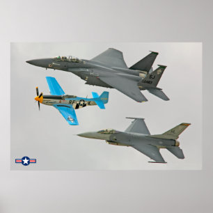 Poster P-51D, F-16C et F-15E