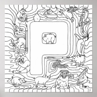 Poster P Est Pour La Couleur Des Cochons En Lettre