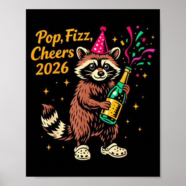 Poster P Fizz Cheers 2026 Funny Raccoon New Year Design  (Devant)
