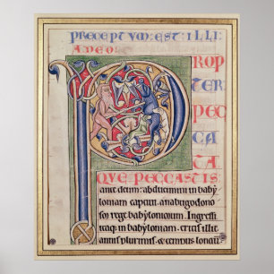 Poster 'P' initial historique représentant une chasse au