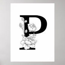 P monogramme botanique. Lettre initiale avec pivoi