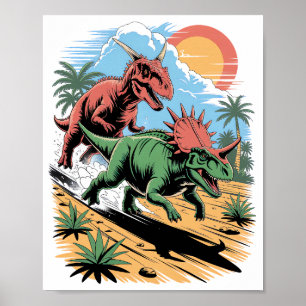 Poster Pachyrhinosaurus courir après un Carnotaurus