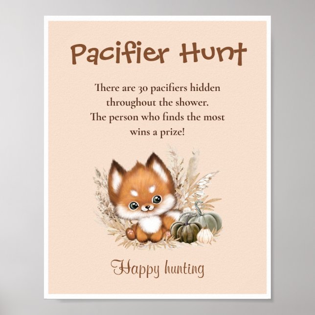 Poster Pacifique Chasse Automne Baby shower mignon Fox Je (Devant)