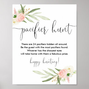 Poster Pacifique chasse baby shower signe de jeu or rose