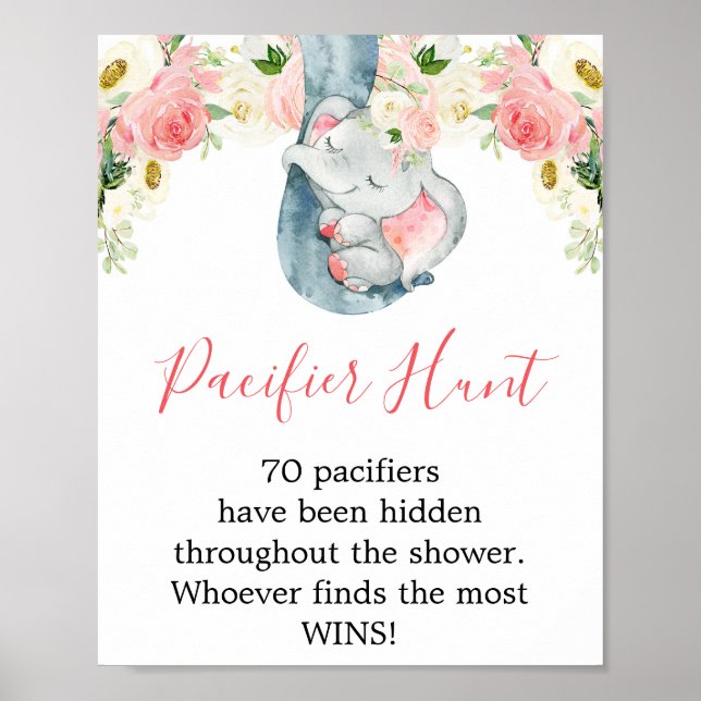 Poster Pacifique chasse jeu fille baby shower éléphant si (Devant)