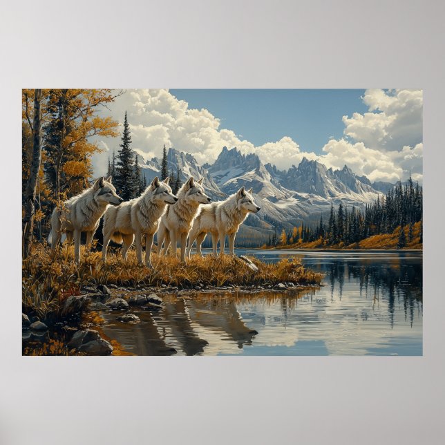 Poster Pack Wolf au bord du lac (Devant)