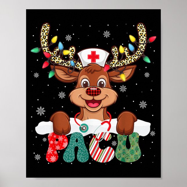 Poster Pacu Nurse Reindeer Nurse Hat Christmas Light Wome (Devant)