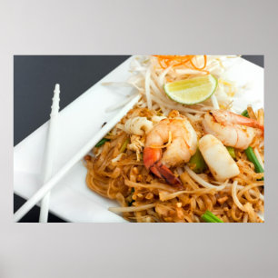 Poster Pad de fruits de mer Noodles de riz frits Thai