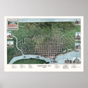 Poster Paducah, carte panoramique des KY - 1889