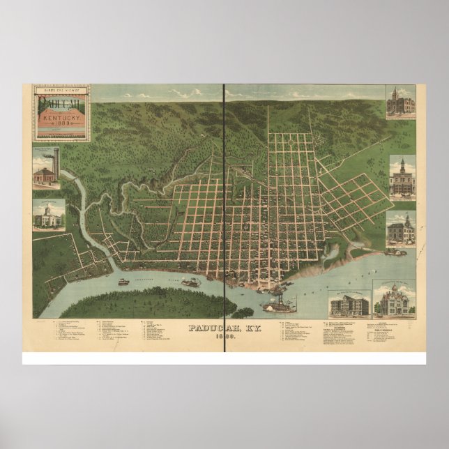 Poster Paducah Kentucky 1889 Carte panoramique (Devant)