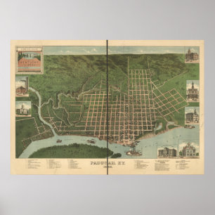 Poster Paducah Kentucky 1889 Carte panoramique antique
