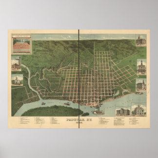 Poster Paducah Kentucky 1889 Carte panoramique antique