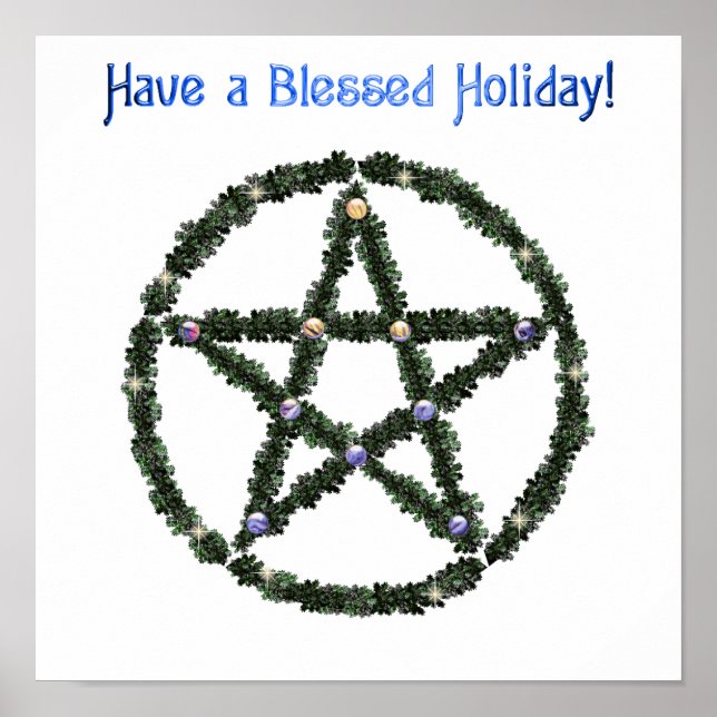 Poster Pagan Blessé Holiday Yule Wreath Pentacle (Devant)