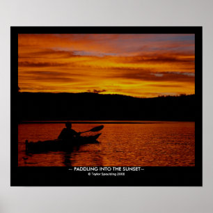 Poster Pagayer dans le coucher du soleil - Avec barre de