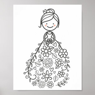 Poster Page Coloriage de la mariée Mariage illustrée