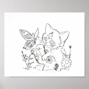 Poster Page couleur chaton d'art populaire hispanique