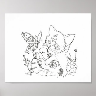 Poster Page couleur chaton d'art populaire hispanique