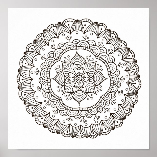 Poster Page de coloration Fleur Mandala (Devant)
