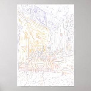 Poster Page de coloriage - Café Terrasse Nuit Van Gogh