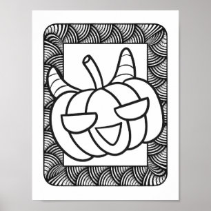 Poster Page de coloriage Citrouille souriant Halloween dr