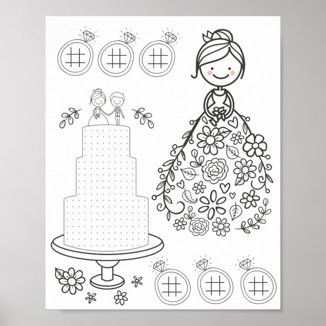 Poster Page de coloriage d'activité mariage illustré (Devant)