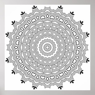 Poster Page de coloriage d'art mandala au motif de cœur c