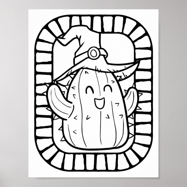Poster Page de coloriage de cactus souriants Halloween dr (Devant)
