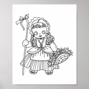 Poster page de coloriage de la mère l'oie Little Bo PeeP