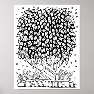 Poster Page de coloriage de l'arbre feuillus Imaginaire A