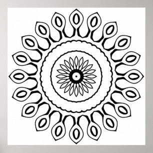 Poster Page de coloriage de mandala simple avec des pétal
