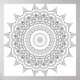 Poster Page de coloriage détaillée de mandala avec des mo