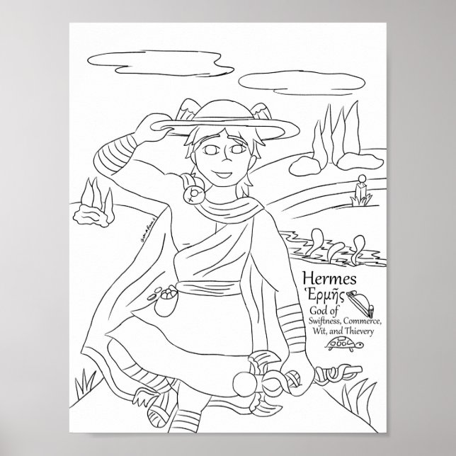 Poster Page de coloriage Hermes (Devant)