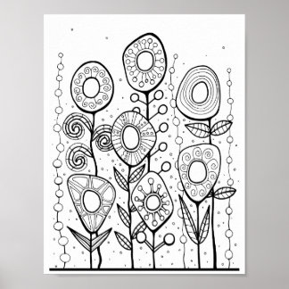 Poster Page de coloriage Jardin Fleur Gem Art