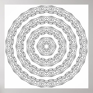 Poster Page de coloriage mandala à vagues concentriques