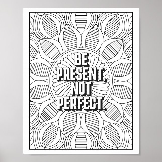 Poster Page de coloriage Motif de Mandala citation pleine (Devant)