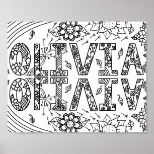 Poster Page de coloriage noir et blanc Nom de la fille Ol