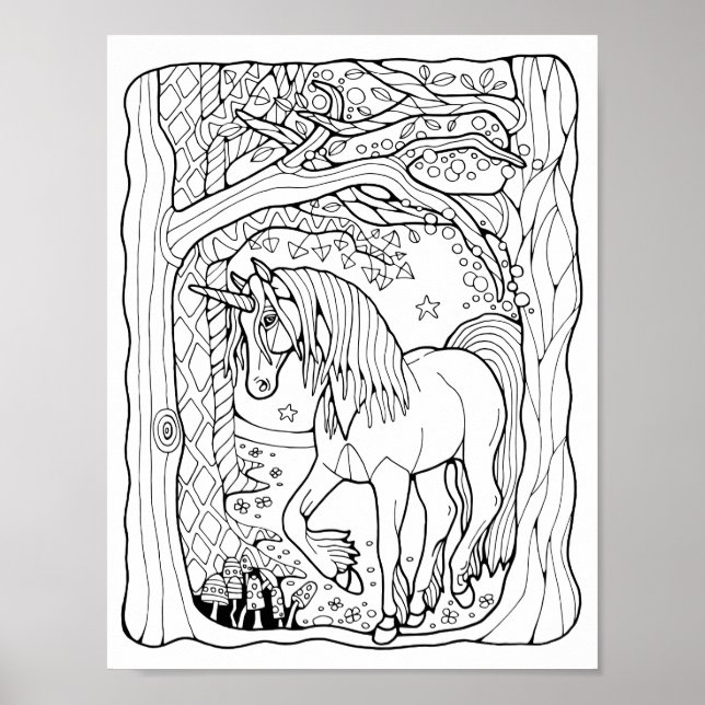 Poster Page de coloriage Unicorne de la forêt d'Imaginair (Devant)