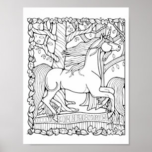 Poster Page de coloriage Unicorne de la forêt d'Imaginair