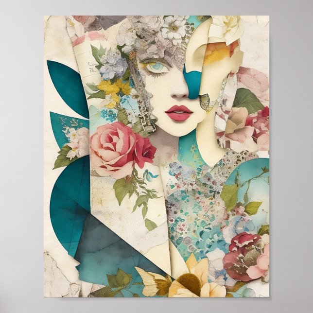 Poster Page de découpage du collage de la face florale (Devant)