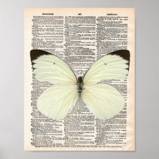 Poster Page de dictionnaire vintage et papillon blanc