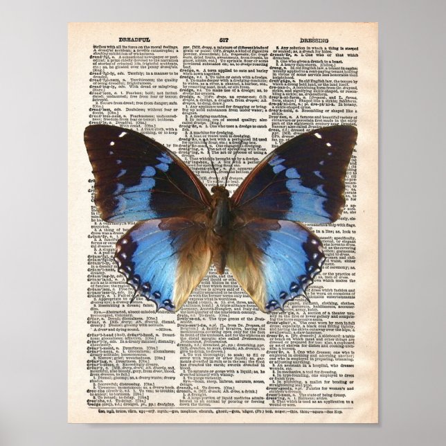 Poster Page de dictionnaire vintage et papillon bleu (Devant)
