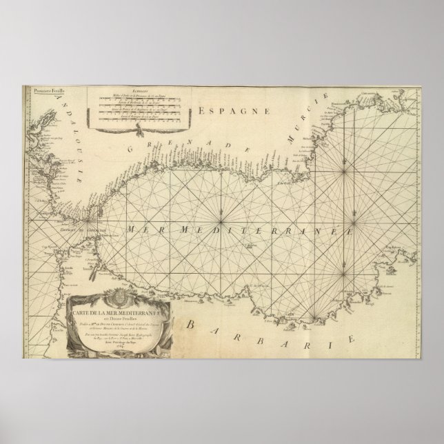 Poster Page de titre de la carte de la mer Méditerranée (Devant)