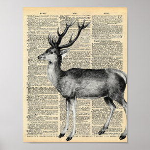 Poster Page Dictionnaire vintage avec cerf