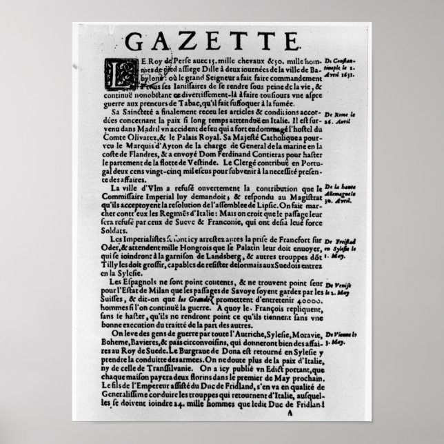 Poster Page du texte de 'La Gazette' (Devant)