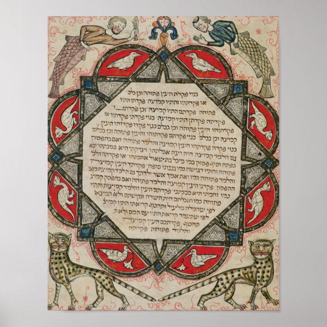 Poster Page d'une Bible hébraïque représentant des poisso (Devant)