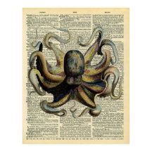 Page vintage Botanique Octopus Art Dictionary