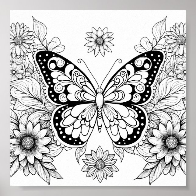 Poster Pages De Coloration Papillon Pour Adultes (Devant)